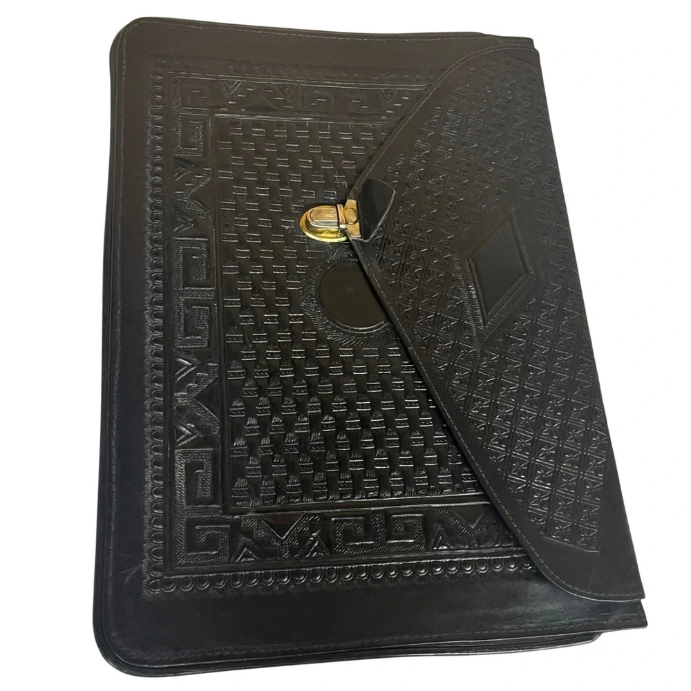 Vintage DYMSA‎ Black Mexico Genuine Leather Embossed 